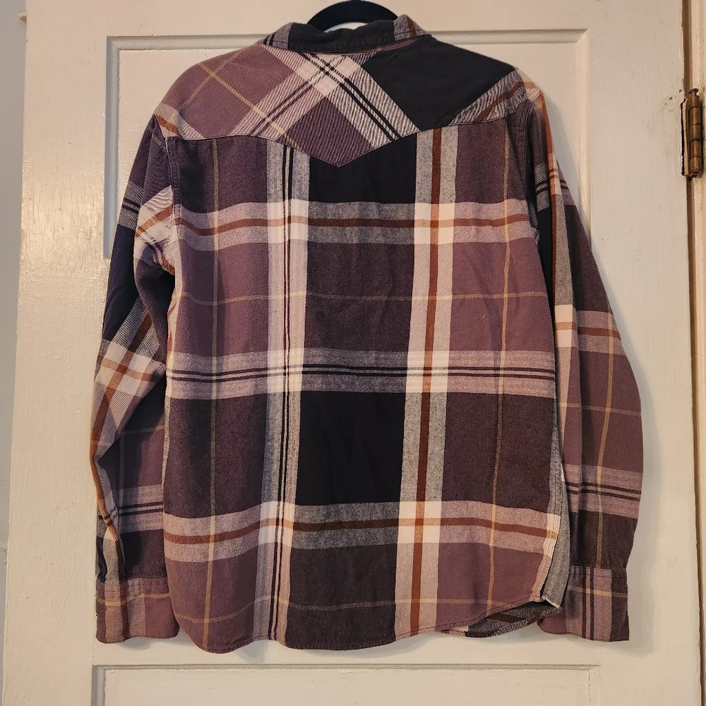 Levi’s Mens Shirt Western Pearl Snap Flannel Black Red Plaid, XL EUC 100% Cotton